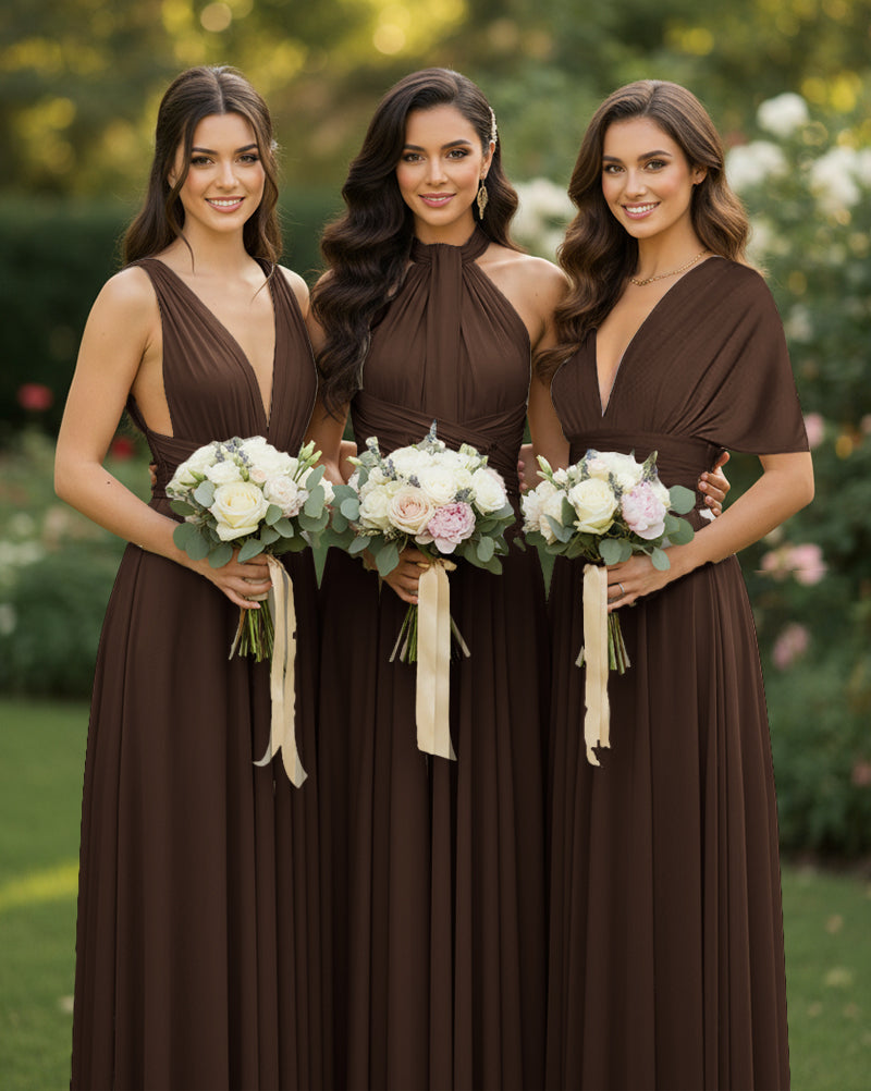 Multi-Way Wrap Inifinity Convertible Maxi Dress Regular Plus size Wedding Bridal Party Bridemaids Gownbrown 