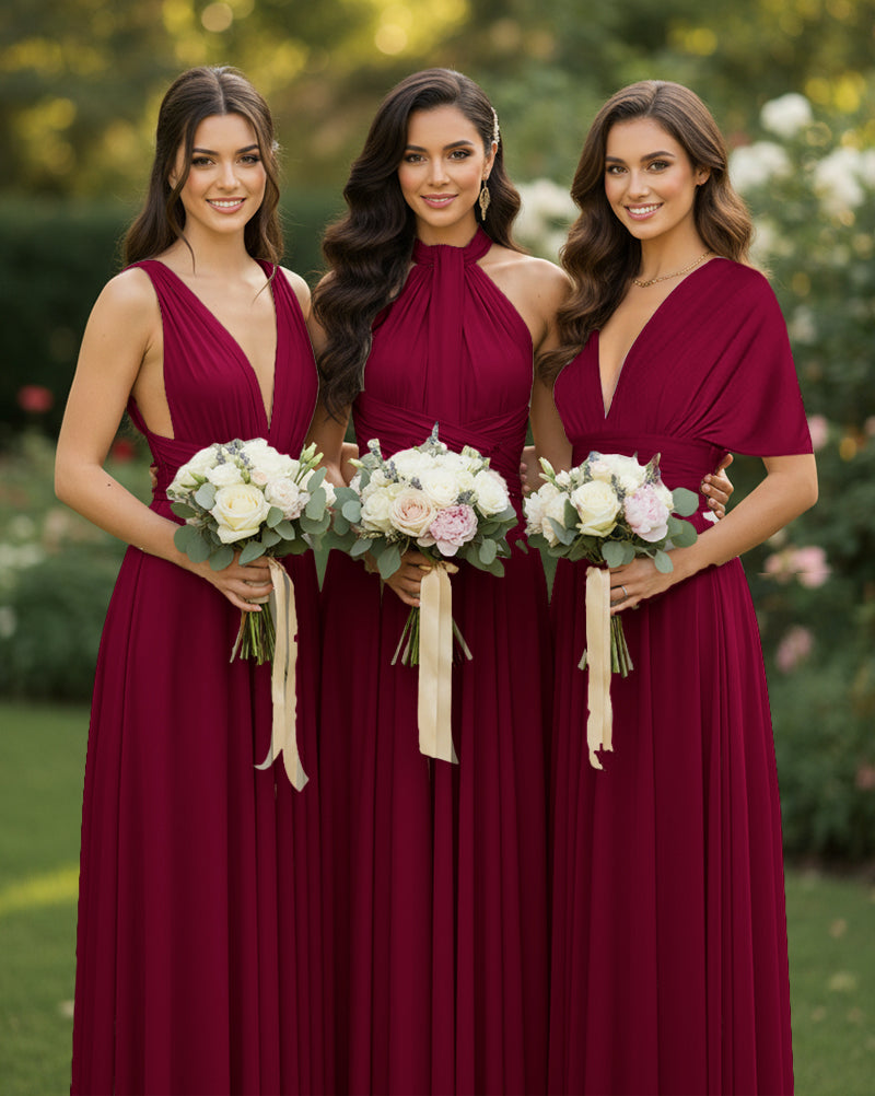 Multi-Way Wrap Inifinity Convertible Maxi Dress Regular Plus size Wedding Bridal Party Bridemaids Gownburgundy 