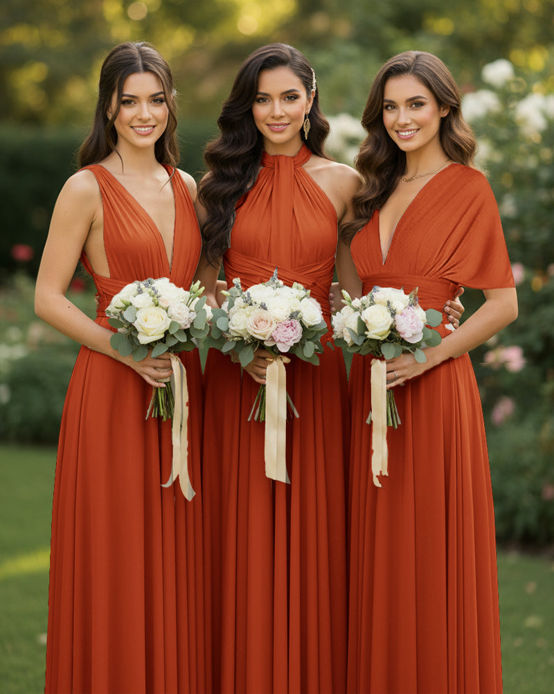 Multi-Way Wrap Inifinity Convertible Maxi Dress Regular Plus size Wedding Bridal Party Bridemaids Gownburnt orange 