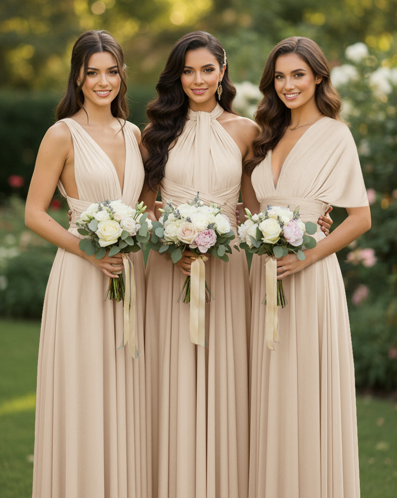 Multi-Way Wrap Inifinity Convertible Maxi Dress Regular Plus size Wedding Bridal Party Bridemaids Gownchampagne 