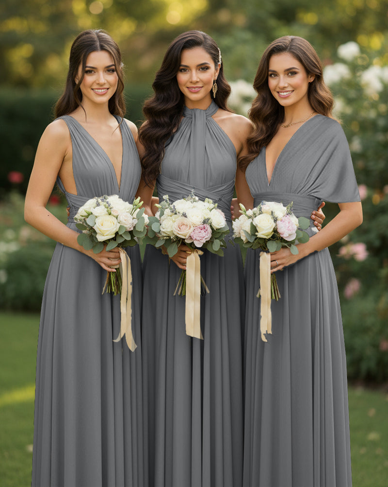 Multi-Way Wrap Inifinity Convertible Maxi Dress Regular Plus size Wedding Bridal Party Bridemaids Gowncharcoal grey 