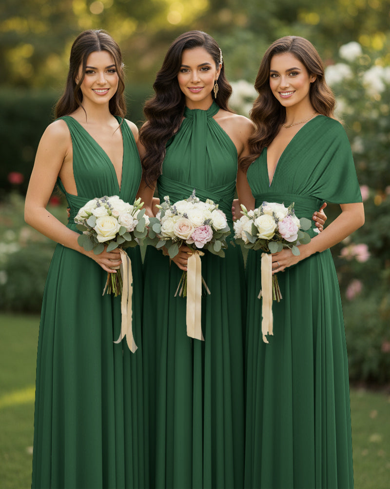 Multi-Way Wrap Inifinity Convertible Maxi Dress Regular Plus size Wedding Bridal Party Bridemaids Gowndark green 
