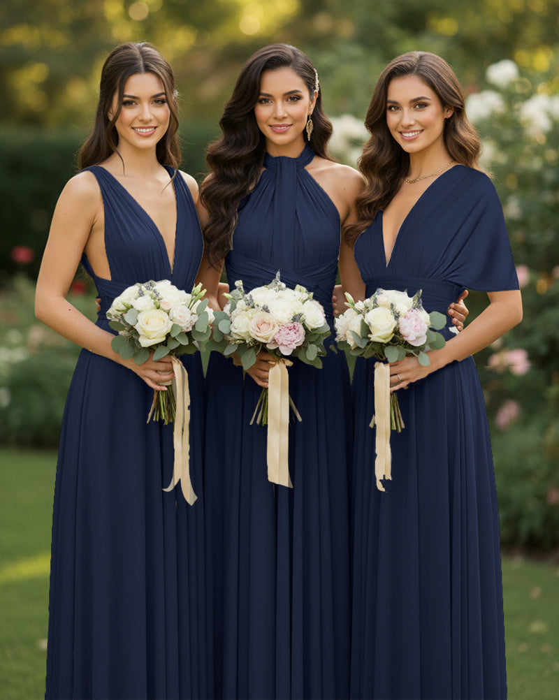 Multi-Way Wrap Inifinity Convertible Maxi Dress Regular Plus size Wedding Bridal Party Bridemaids Gowndark navy 