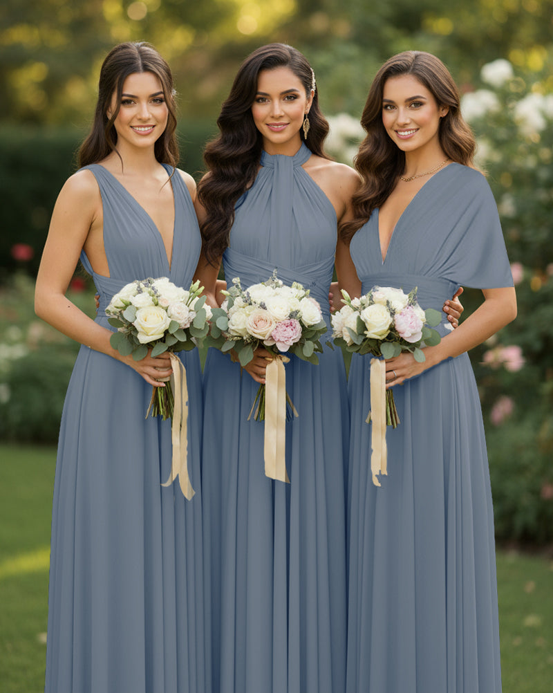 Multi-Way Wrap Inifinity Convertible Maxi Dress Regular Plus size Wedding Bridal Party Bridemaids Gowndusty blue 