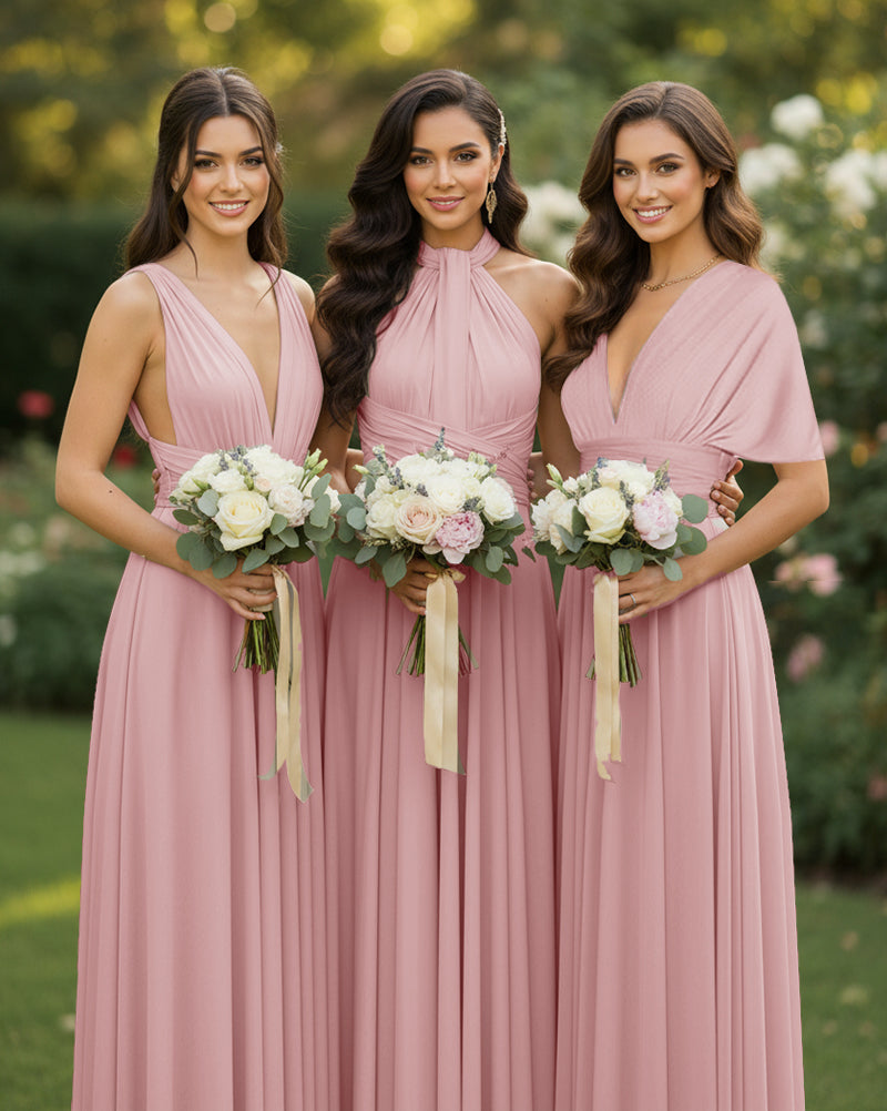 Multi-Way Wrap Inifinity Convertible Maxi Dress Regular Plus size Wedding Bridal Party Bridemaids Gowndusty rose 