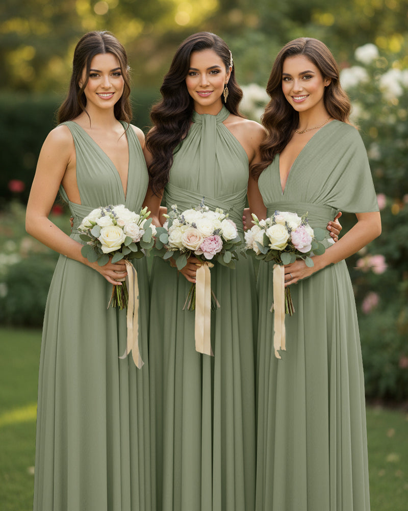 Multi-Way Wrap Inifinity Convertible Maxi Dress Regular Plus size Wedding Bridal Party Bridemaids Gowndusty sage 