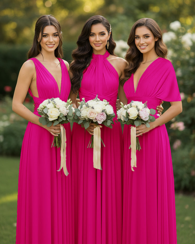 Multi-Way Wrap Inifinity Convertible Maxi Dress Regular Plus size Wedding Bridal Party Bridemaids Gownfuchsia 