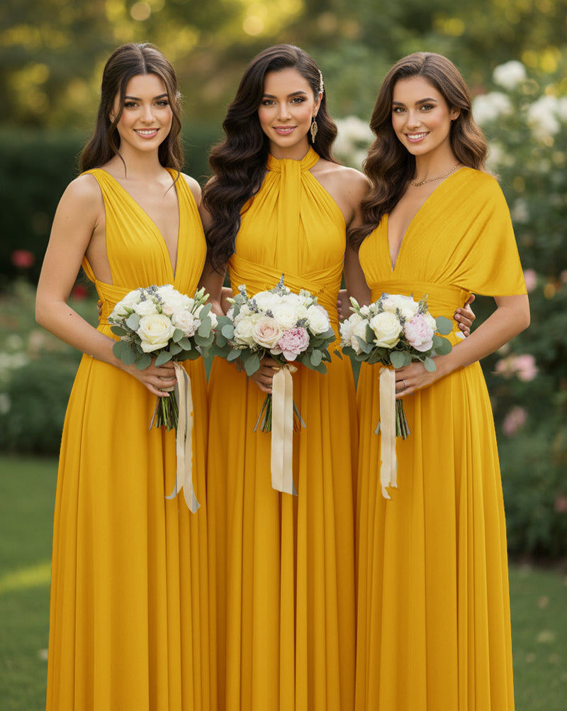 Multi-Way Wrap Inifinity Convertible Maxi Dress Regular Plus size Wedding Bridal Party Bridemaids Gownmustard yellow 