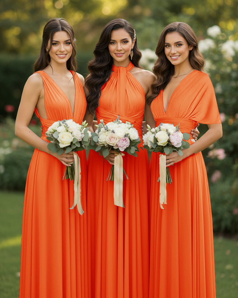 Multi-Way Wrap Inifinity Convertible Maxi Dress Regular Plus size Wedding Bridal Party Bridemaids Gownorange 