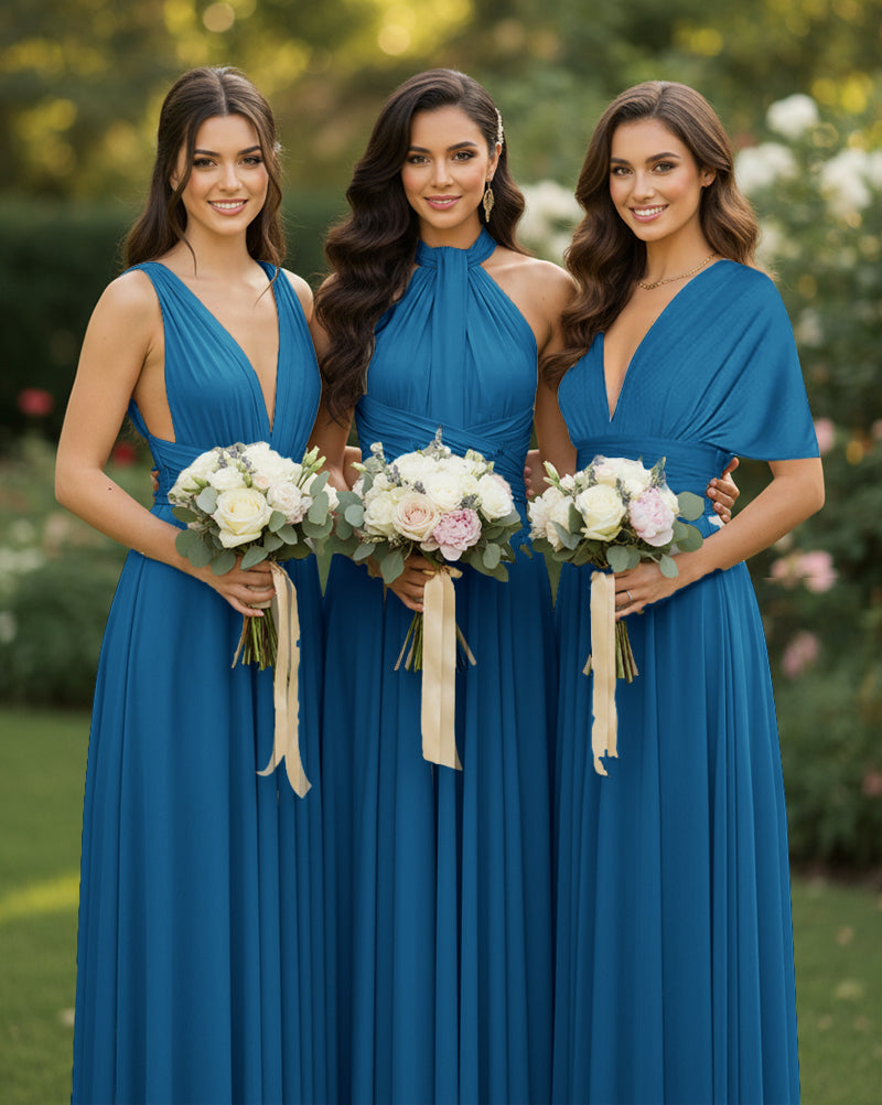 Multi-Way Wrap Inifinity Convertible Maxi Dress Regular Plus size Wedding Bridal Party Bridemaids Gownpeacock blue 
