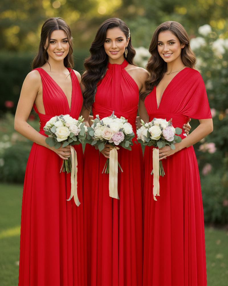 Multi-Way Wrap Inifinity Convertible Maxi Dress Regular Plus size Wedding Bridal Party Bridemaids Gownred 
