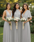 Multi-Way Wrap Inifinity Convertible Maxi Dress Regular Plus size Wedding Bridal Party Bridemaids Gownsilver 