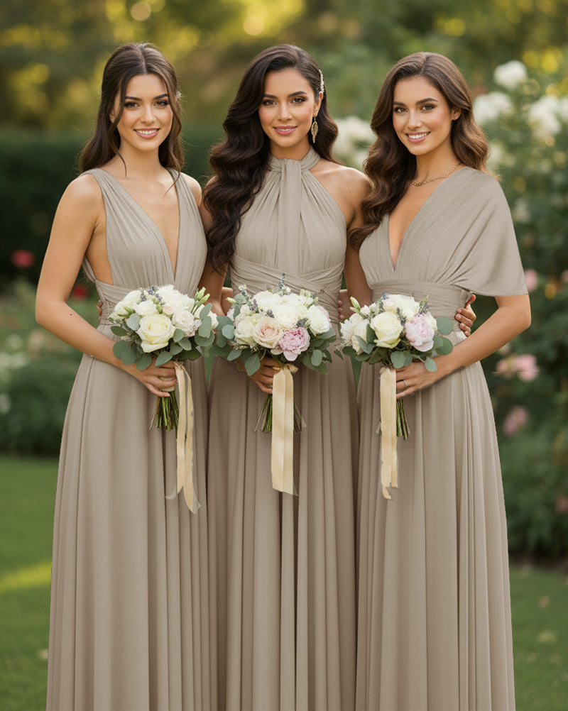 Multi-Way Wrap Inifinity Convertible Maxi Dress Regular Plus size Wedding Bridal Party Bridemaids Gowntaupe 
