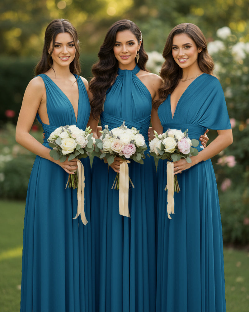 Multi-Way Wrap Inifinity Convertible Maxi Dress Regular Plus size Wedding Bridal Party Bridemaids Gownteal blue 