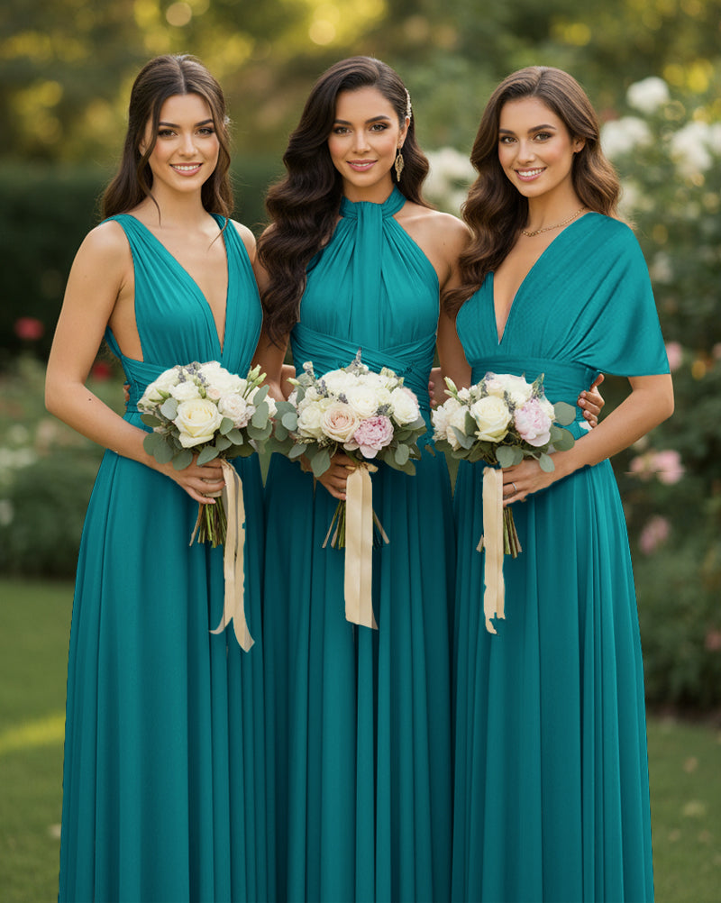 Multi-Way Wrap Inifinity Convertible Maxi Dress Regular Plus size Wedding Bridal Party Bridemaids Gownteal green 