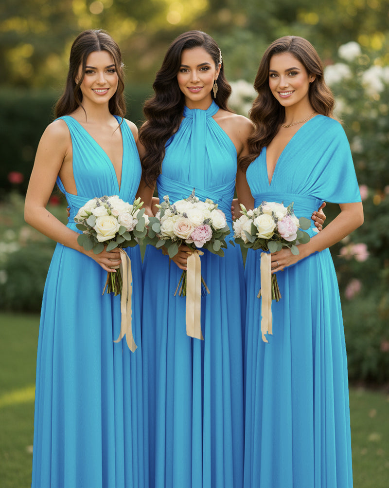 Multi-Way Wrap Inifinity Convertible Maxi Dress Regular Plus size Wedding Bridal Party Bridemaids Gownturquoise blue 