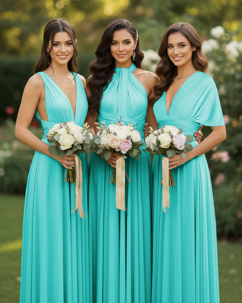 Multi-Way Wrap Inifinity Convertible Maxi Dress Regular Plus size Wedding Bridal Party Bridemaids Gownturquoise 