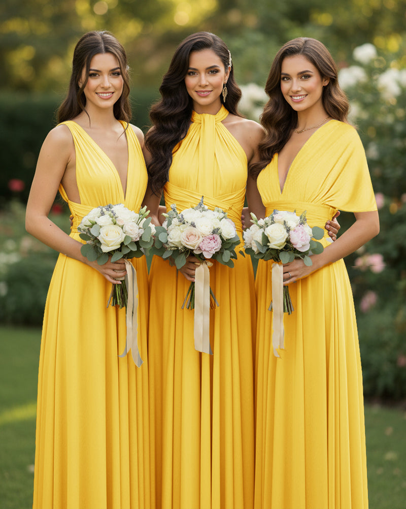 Multi-Way Wrap Inifinity Convertible Maxi Dress Regular Plus size Wedding Bridal Party Bridemaids Gownyellow 