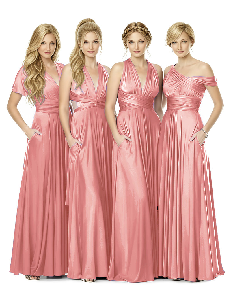 Multi-Way Infinity Wrap Dress With Pockets Bridal Parties Gownblushing pink 