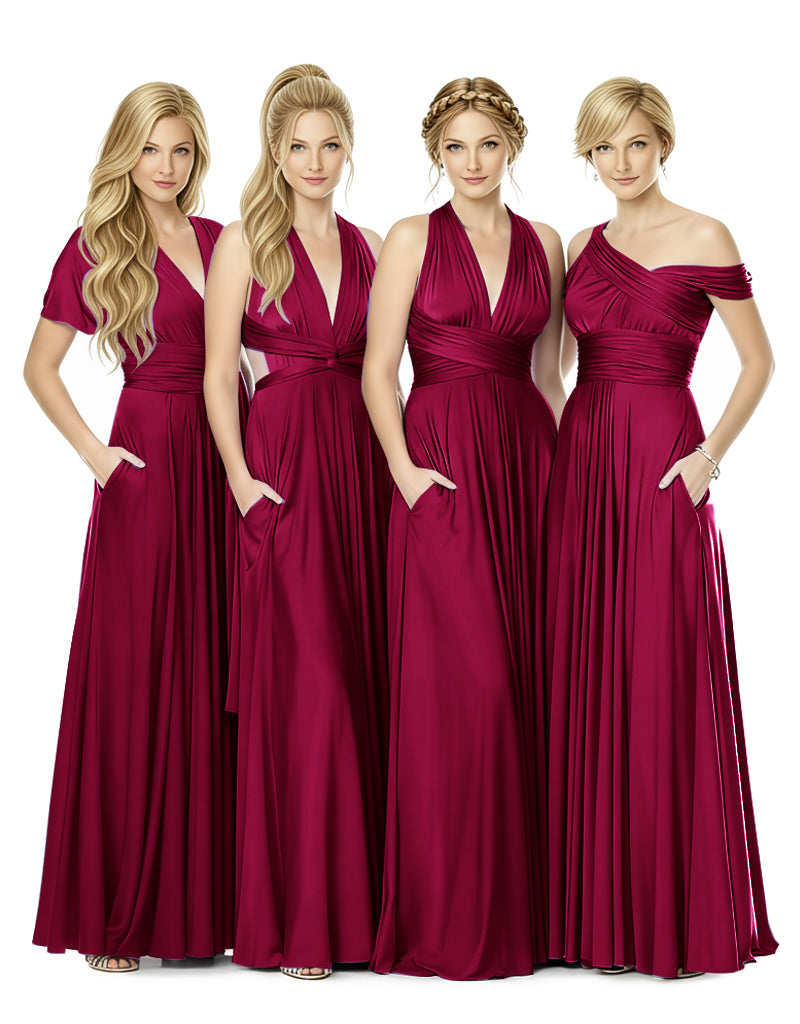 Multi-Way Infinity Wrap Dress With Pockets Bridal Parties Gownburgundy 