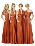 Multi-Way Infinity Wrap Dress With Pockets Bridal Parties Gownburnt orange 