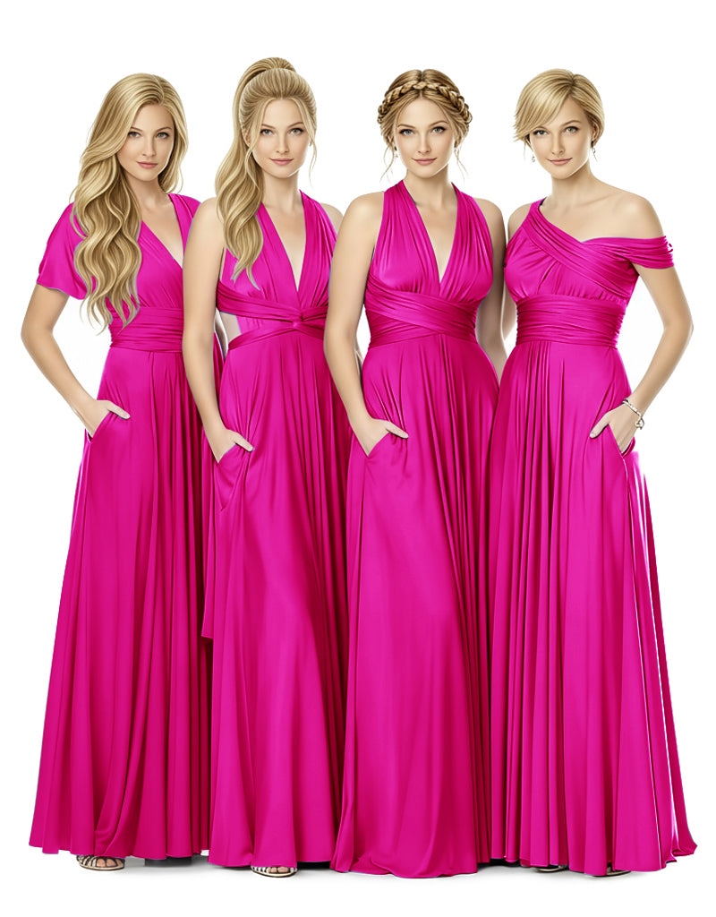 Multi-Way Infinity Wrap Dress With Pockets Bridal Parties Gownfuchsia 