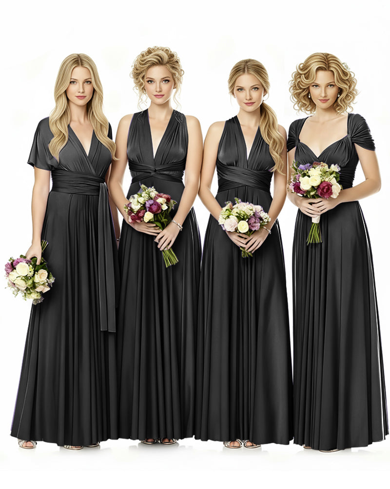 Convertible Infinity Wrap Maxi Dress With Pockets Regular Plus size Wedding Bridal Party Bridemaids Gownblack 