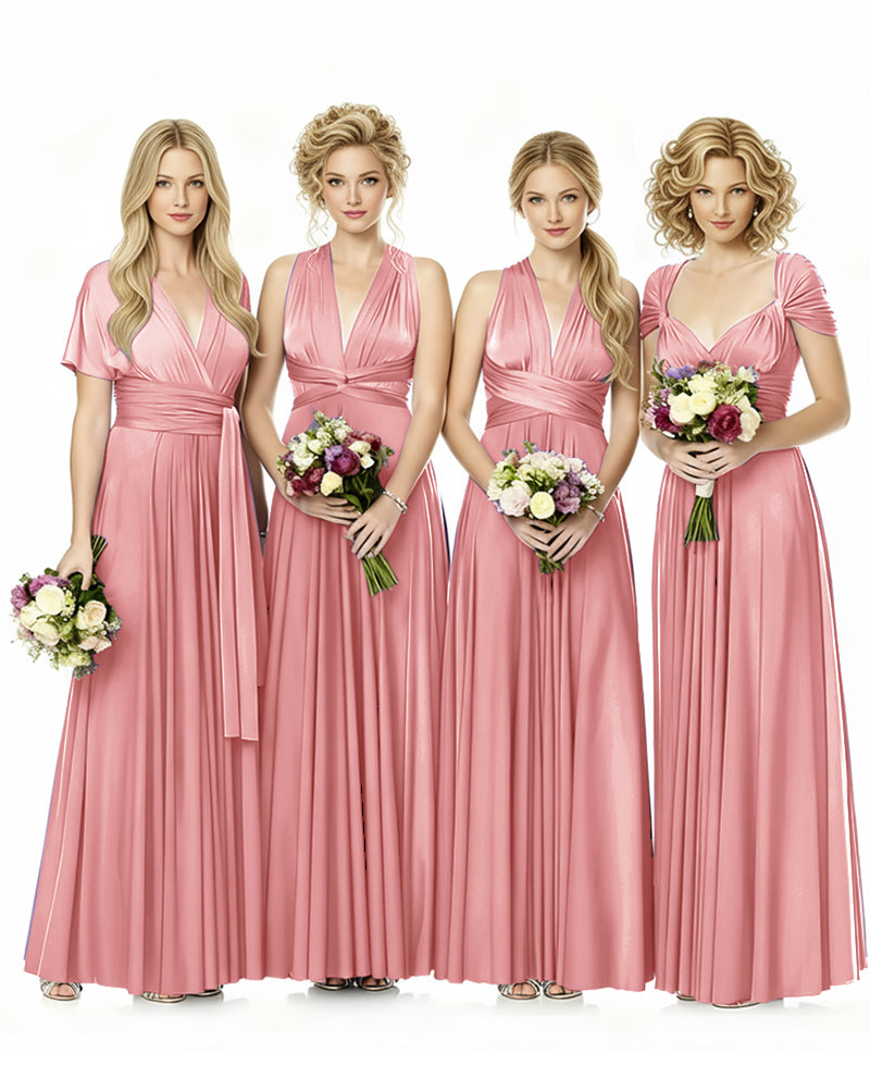 Convertible Infinity Wrap Maxi Dress With Pockets Regular Plus size Wedding Bridal Party Bridemaids Gownblushing pink 