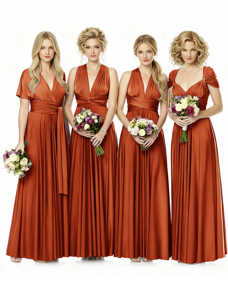 Convertible Infinity Wrap Maxi Dress With Pockets Regular Plus size Wedding Bridal Party Bridemaids Gownburnt orange 