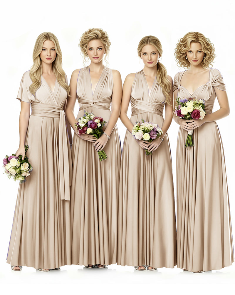 Convertible Infinity Wrap Maxi Dress With Pockets Regular Plus size Wedding Bridal Party Bridemaids Gownchampagne 