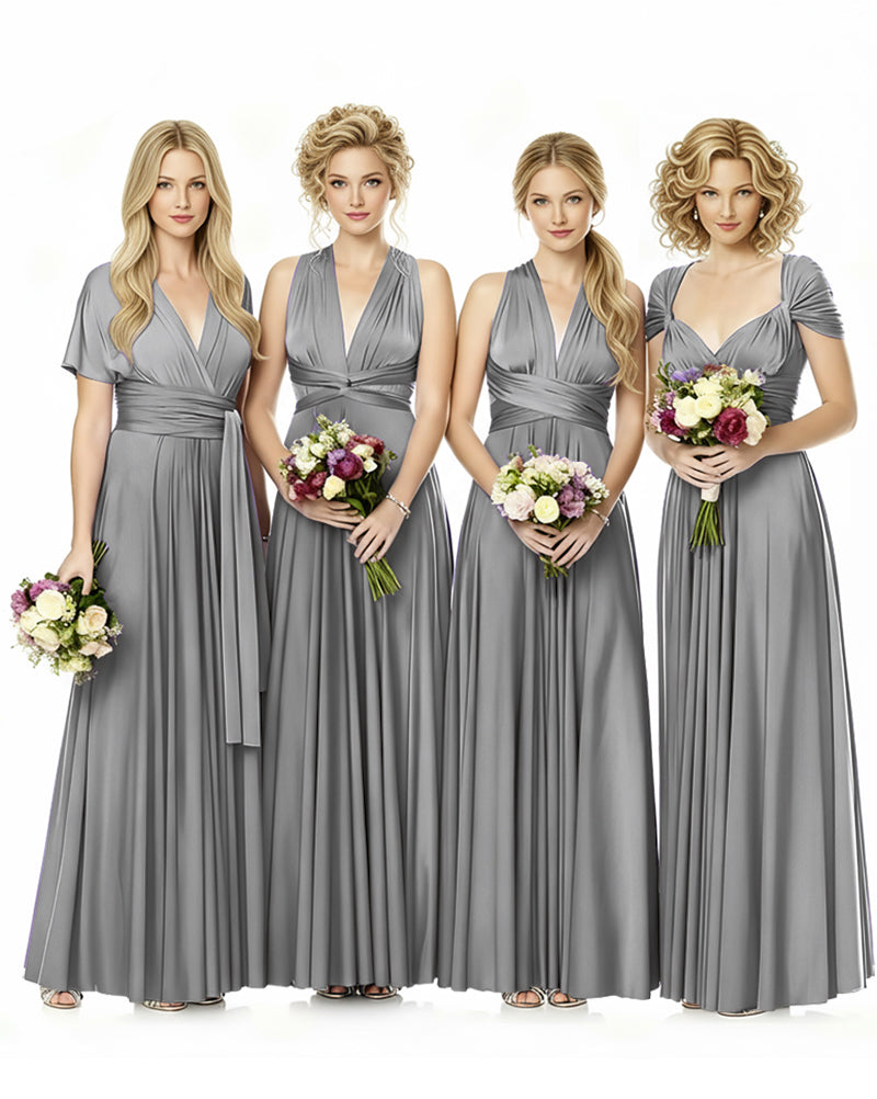 Convertible Infinity Wrap Maxi Dress With Pockets Regular Plus size Wedding Bridal Party Bridemaids Gowncharcoal grey 