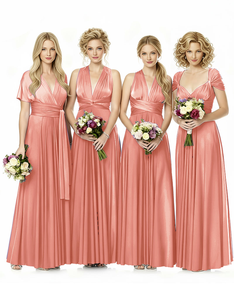 Convertible Infinity Wrap Maxi Dress With Pockets Regular Plus size Wedding Bridal Party Bridemaids Gowncoral 