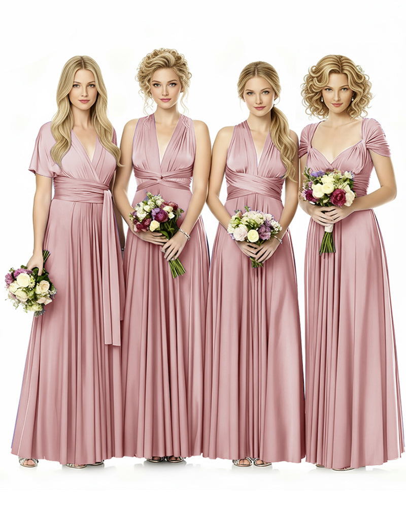 Convertible Infinity Wrap Maxi Dress With Pockets Regular Plus size Wedding Bridal Party Bridemaids Gowndusty rose 