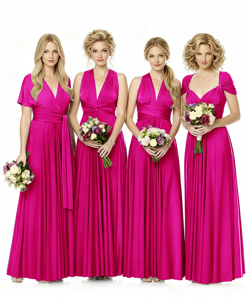 Convertible Infinity Wrap Maxi Dress With Pockets Regular Plus size Wedding Bridal Party Bridemaids Gownfuchsia 