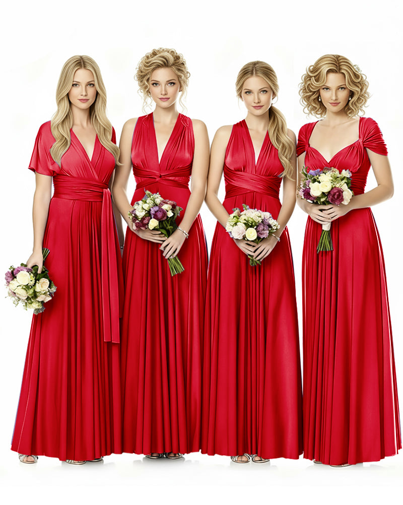 Convertible Infinity Wrap Maxi Dress With Pockets Regular Plus size Wedding Bridal Party Bridemaids Gownred 