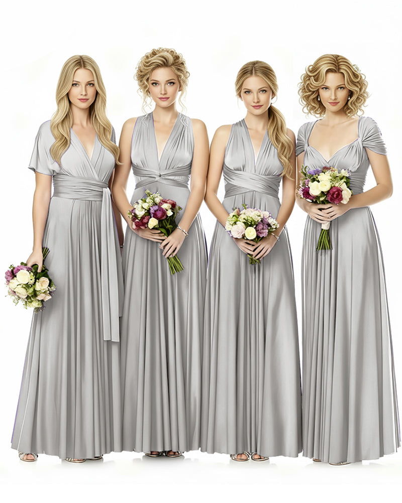 Convertible Infinity Wrap Maxi Dress With Pockets Regular Plus size Wedding Bridal Party Bridemaids Gownsilver 