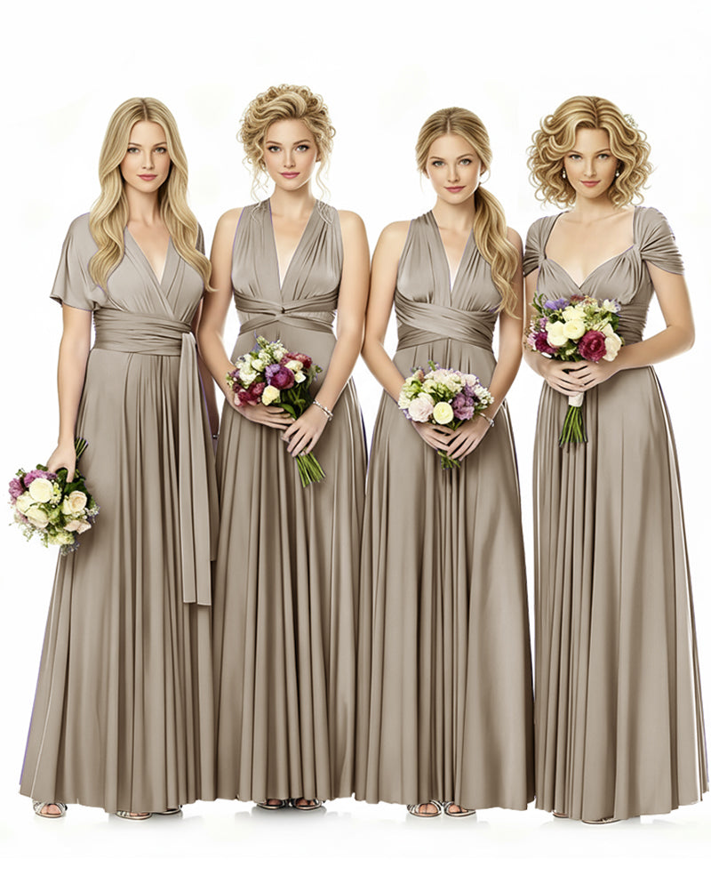 Convertible Infinity Wrap Maxi Dress With Pockets Regular Plus size Wedding Bridal Party Bridemaids Gowntaupe 