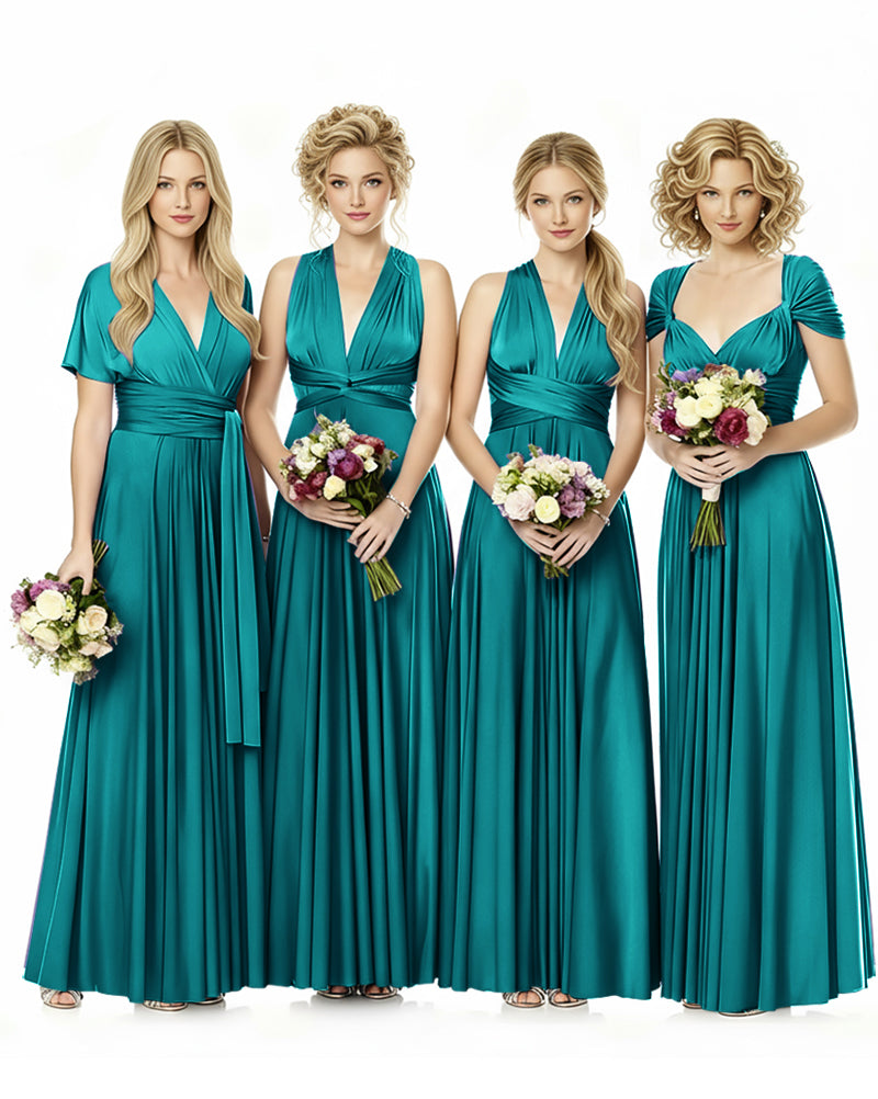 Convertible Infinity Wrap Maxi Dress With Pockets Regular Plus size Wedding Bridal Party Bridemaids Gownteal green 