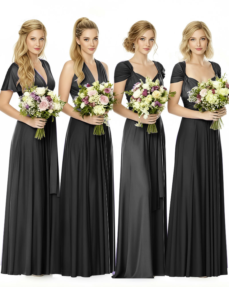 Convertible Maxi Infinity Dress With Pockets Regular Plus size Wedding Bridal Party Bridemaids Gownblack 