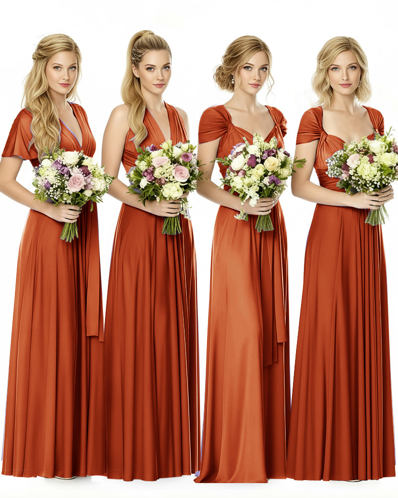 Convertible Maxi Infinity Dress With Pockets Regular Plus size Wedding Bridal Party Bridemaids Gownburnt orange 