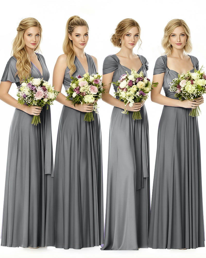 Convertible Maxi Infinity Dress With Pockets Regular Plus size Wedding Bridal Party Bridemaids Gowncharcoal grey 