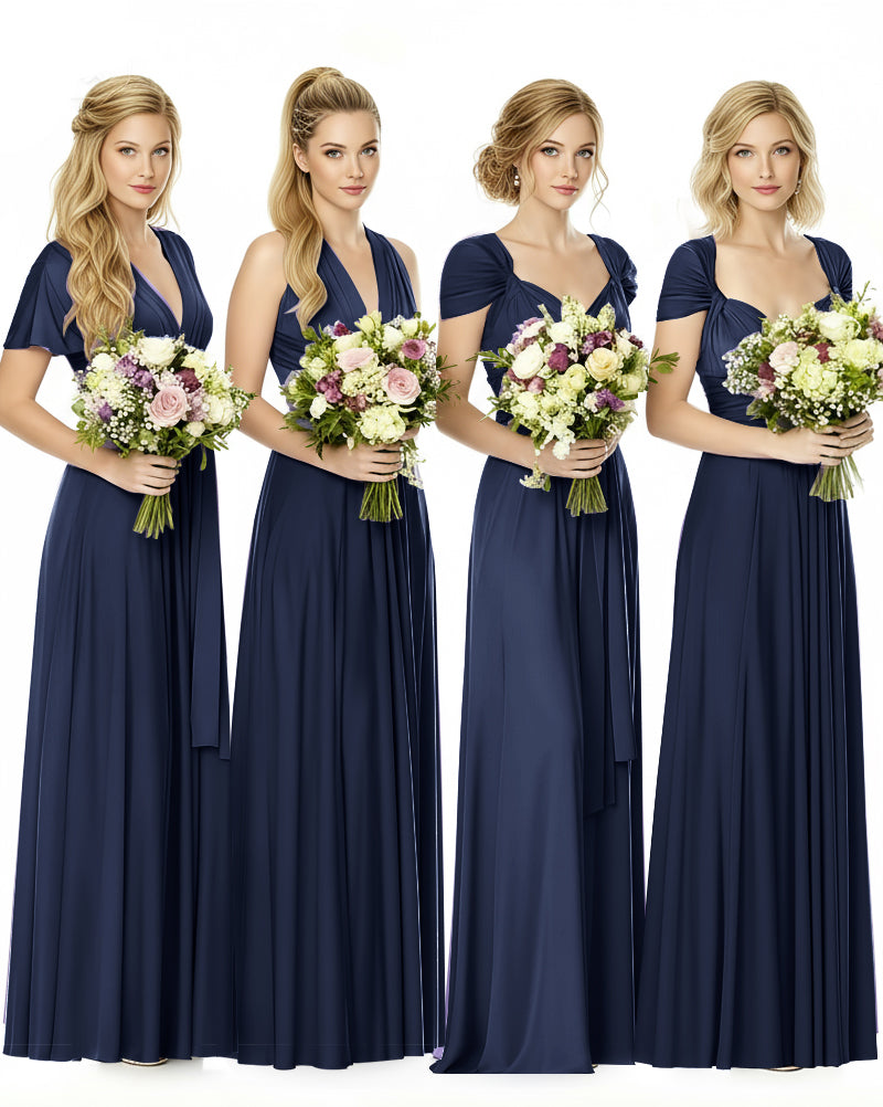 Convertible Maxi Infinity Dress With Pockets Regular Plus size Wedding Bridal Party Bridemaids Gowndark navy 