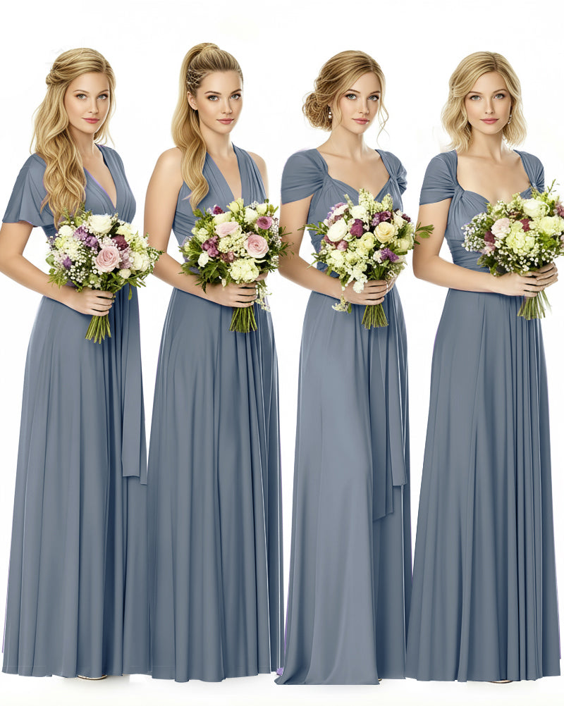 Convertible Maxi Infinity Dress With Pockets Regular Plus size Wedding Bridal Party Bridemaids Gowndusty blue 