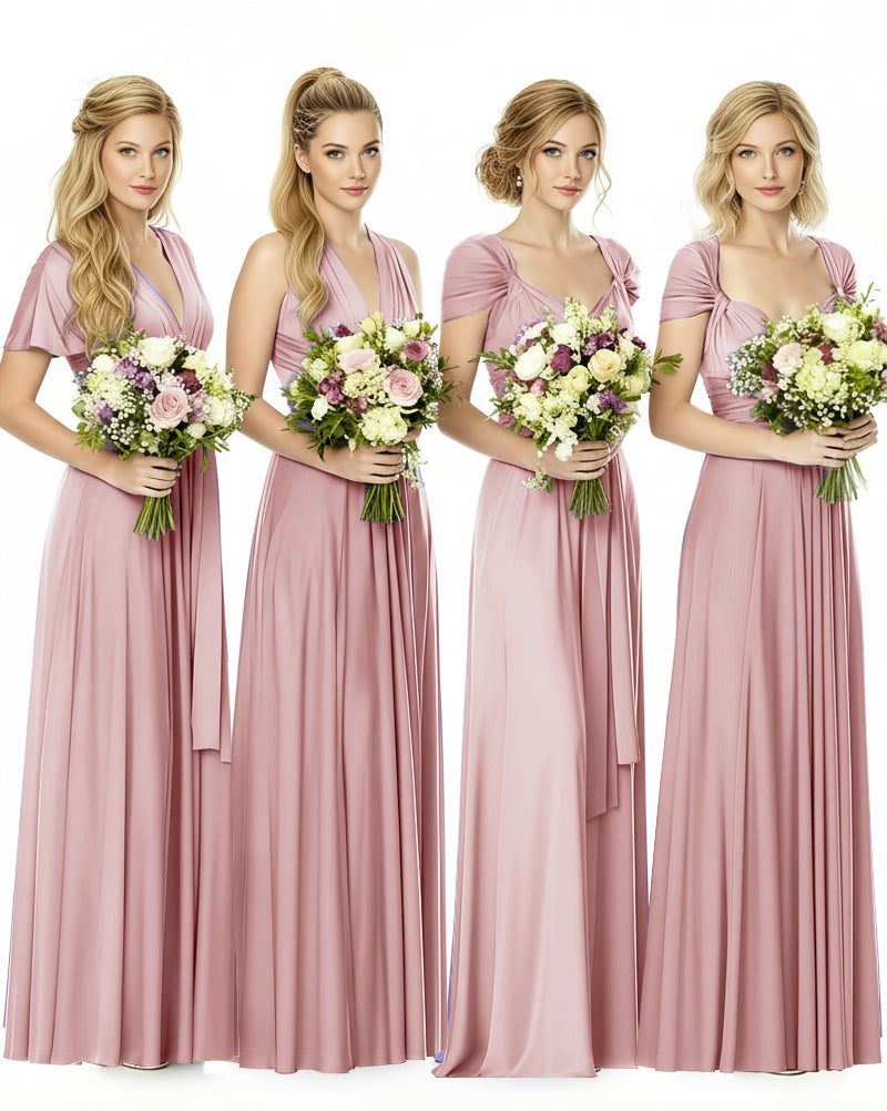 Convertible Maxi Infinity Dress With Pockets Regular Plus size Wedding Bridal Party Bridemaids Gowndusty rose 