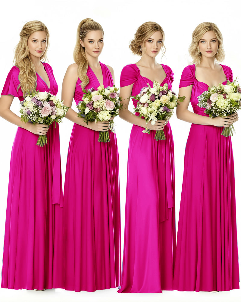Convertible Maxi Infinity Dress With Pockets Regular Plus size Wedding Bridal Party Bridemaids Gownfuchsia 