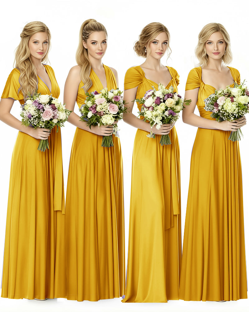 Convertible Maxi Infinity Dress With Pockets Regular Plus size Wedding Bridal Party Bridemaids Gownmustard yellow 