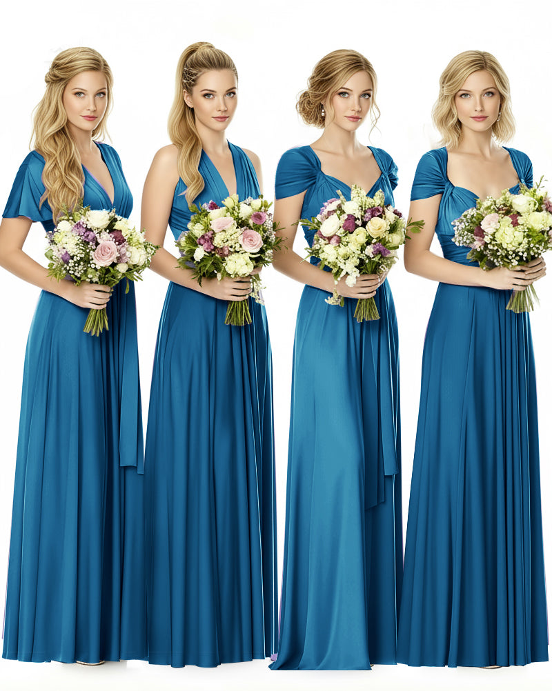 Convertible Maxi Infinity Dress With Pockets Regular Plus size Wedding Bridal Party Bridemaids Gownpeacock blue 