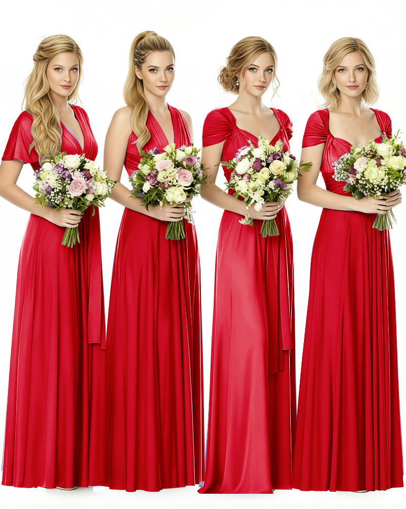 Convertible Maxi Infinity Dress With Pockets Regular Plus size Wedding Bridal Party Bridemaids Gownred 