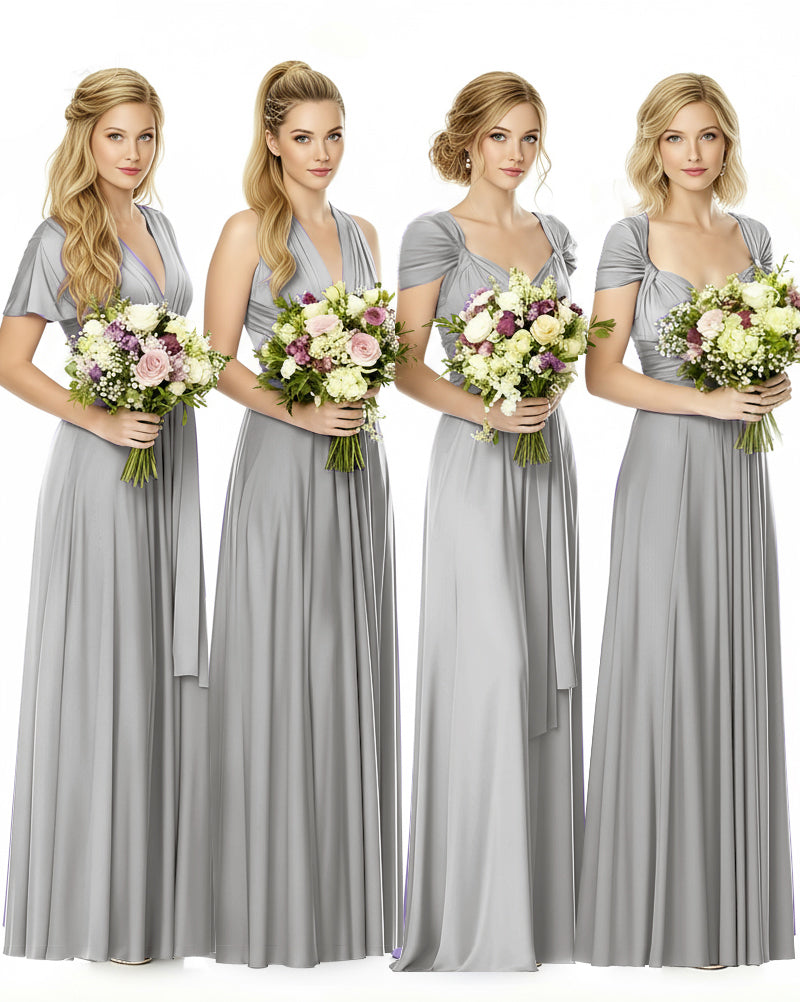 Convertible Maxi Infinity Dress With Pockets Regular Plus size Wedding Bridal Party Bridemaids Gownsilver 