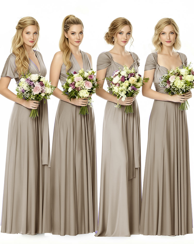 Convertible Maxi Infinity Dress With Pockets Regular Plus size Wedding Bridal Party Bridemaids Gowntaupe 